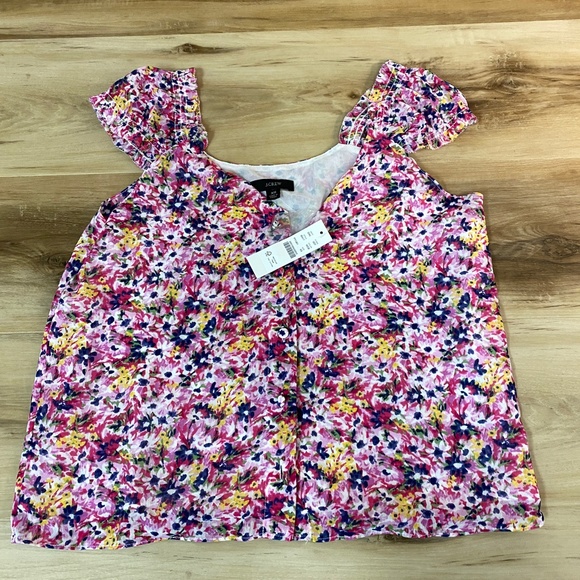 J Crew Top Womens XS Cap-sleeve soft gauze chiffon top in floral fields - Picture 2 of 6